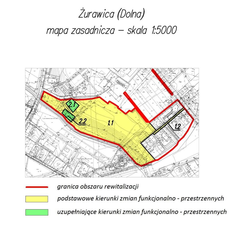 Mapa nr 5 Teren zdegradowany dla obszaru nr 1 - Żurawica Dolna Zespół Dworski i Folwarczny: park wraz z najbliższym otoczeniem 1.