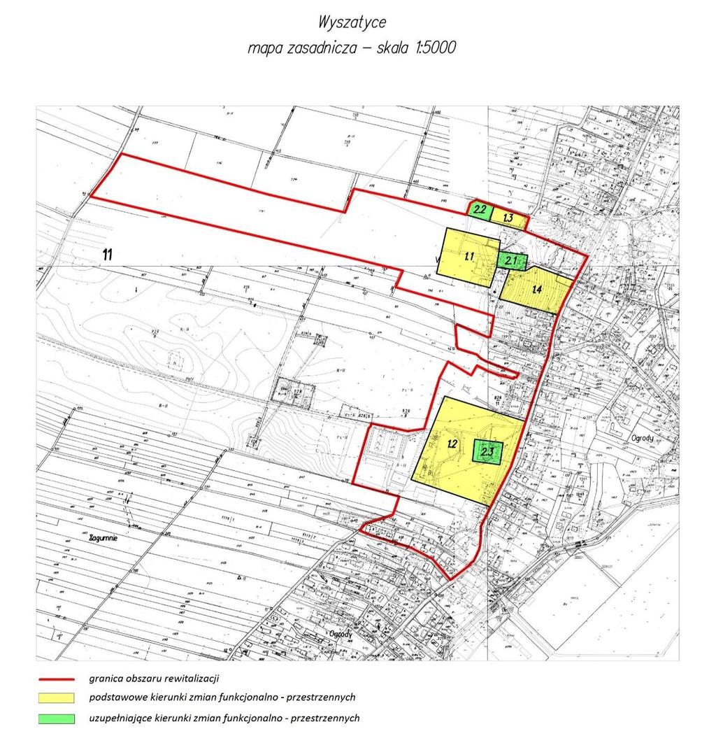 Mapa nr 7 Teren zdegradowany dla obszaru nr 3 - Zespół parkowy Spółdzielni Rolniczej w Wyszatycach oraz teren kościoła i cerkwi w Wyszatycach 1.