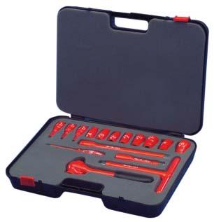Walizki z narzędziami do 1000 V Walizka narzędziowa VDE 1000 V walizka z tworzywa, z pętelkami na narzędzia, z narzędziami nasadowymi z wtykiem 1/2. Z systemem blokujàcym.