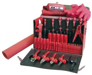 Walizki narzędziowe 1000 V Walizka narzędziowa Rotor czerwona, z bydlęcej skóry z 46 bezpiecznymi narzędziami. Walizka 22 01 42 z zawartością.