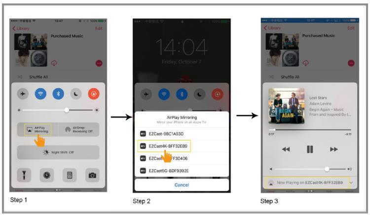 Kompatybilny z AirPlay EZCast 4K jest kompatybilny z AirPlay, który pozwala na odbijanie ekranu urządzenia