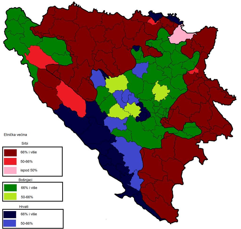 Mapa 2. Struktura etniczna Bośni i Hercegowiny Boszniacy Serbowie Chorwaci Źródło: User:Ceha, Ethnic map of Bosnia and Herzegovina, 2006, pl.wikipedia.
