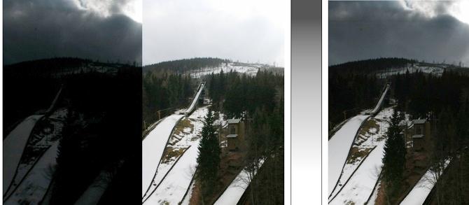 Liniowy filtr gradientowy może być wystarczający w przypadku prostej sceny pokazanej powyżej. Po lewej pokazane zostały dwa zdjęcia tej samej sceny wykonane przy różnych czasach naświetlania.