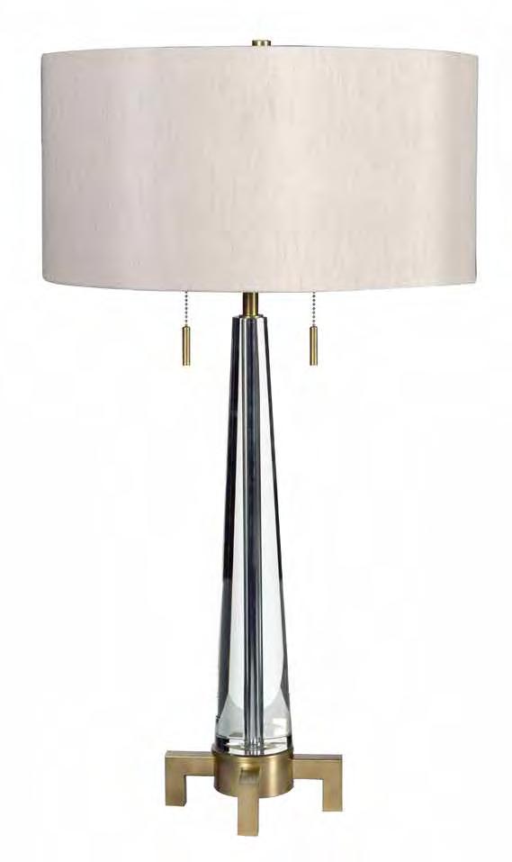 RT14278-N Finish: Antique Brass & Crystal Size: 17 W x 29 H Switch: 2x100 W Twin Pull Shade: Taupe Faux Silk Size: 17 W x 8.