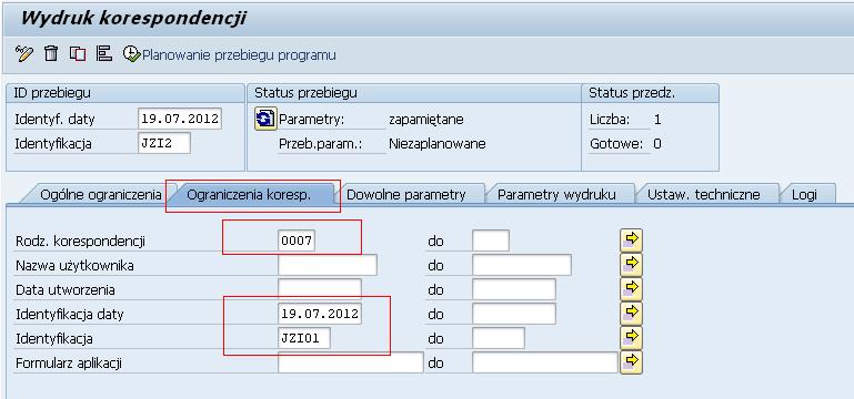 33. Zapisz wprowadzone parametry za pomocą ikony. 34. Przejdź do zakładki Ograniczenia koresp.. 35. W zakładce Ograniczenia koresp. wypełnij pola Rodz.