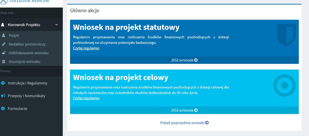 Pracownicy, którzy nie ukończyli 35 roku życia w tym miejscu mogą dokonać wyboru pomiędzy wnioskiem na projekt celowy a wnioskiem na projekt statutowy.