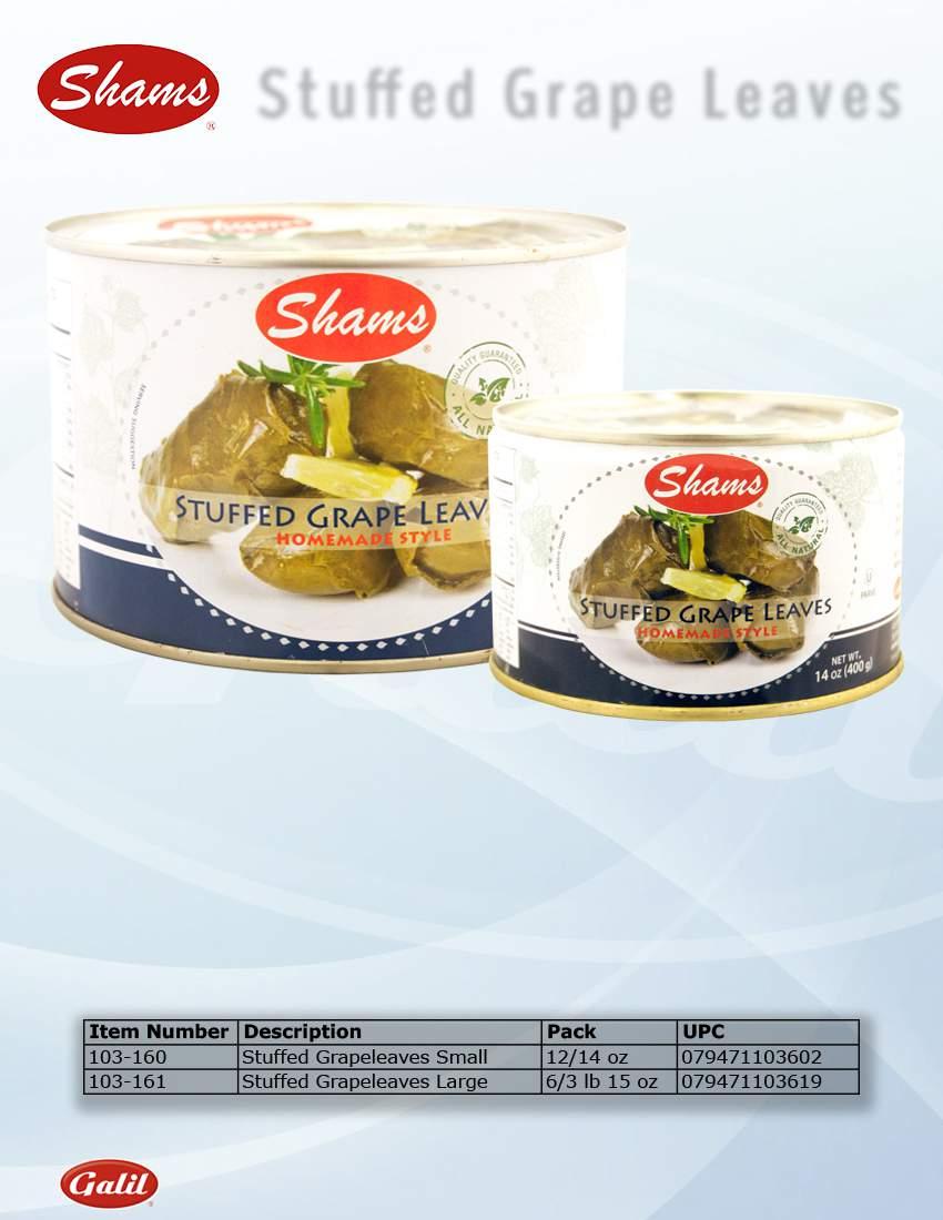 Item # 103-161 Item # 103-160 Shams Home-made Style Stuffed Grape Leaves offer that handmade taste and feel.