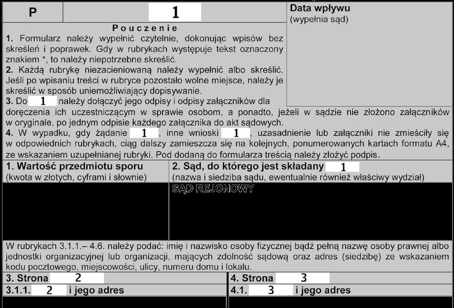 Materiał źródłowy do zadania 19. Fragment formularza pisma procesowego Zadanie 19.