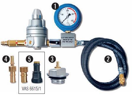 VAS 6615A Przyrząd do sprawdzania układu tankowania 1 111737 ET 690 2 111739 ET 692 Manometr NG 63 mm, zakres 0.