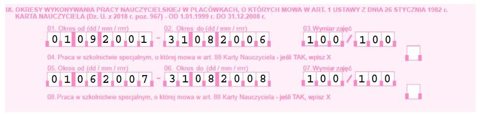 WAŻNE Podaj wyłącznie okresy, w których praca nauczycielska była faktycznie wykonywana (łącznie z okresami urlopu wypoczynkowego), pomijając okresy, w których praca ta nie była wykonywana z powodu,