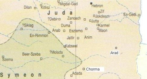Zdobyte miasta Chorma i Arad leżą pomiędzy Beer-Szebą a południowym krańcem Morza Martwego a więc ziemie Symeona i Judy! Zaraz na początku Wyjścia z Egiptu uciekinierzy są już w Kanaanie!