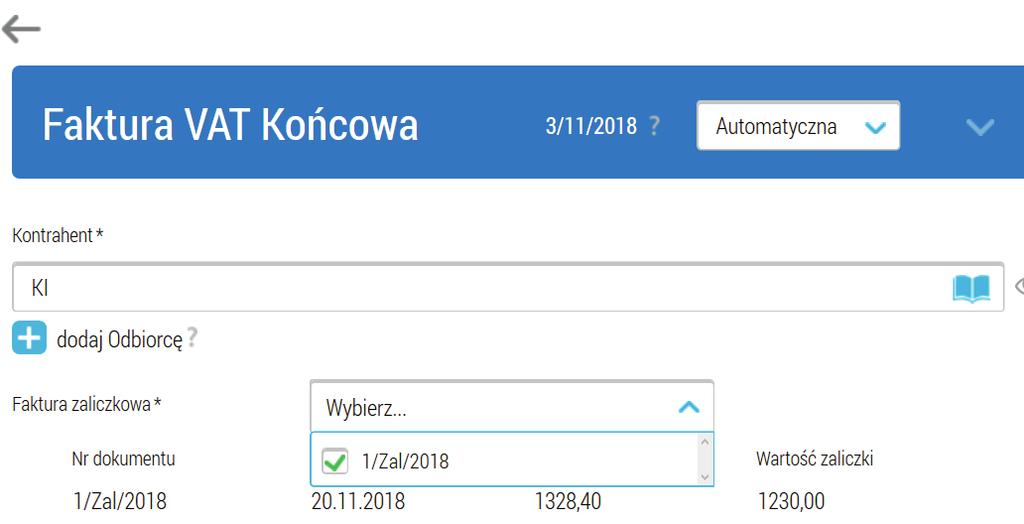 W polu Wartość wpłaconej zaliczki wpisz wartość zaliczki, jaką obecnie otrzymałeś oraz datę. 7. Czy mogę odbierać dokumenty od kontrahentów za pomocą Chmury Faktur?