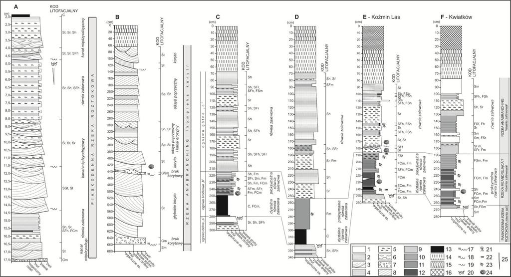 Rys. 1. Przykłady litosomów osadów dna dolinnego górnoplenivistuliańskiej i późnovistuliańskiej Warty sporządziła: J.