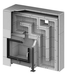 Dzięki temu możliwe jest nagrzanie kilkuset kilogramowej masy akumulacyjnej, którą tworzą kanały wykonane z cegieł i płyt szamotowych