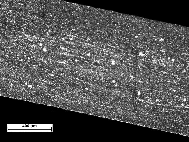 Structures of separate deformation zones of the bar as shown in figure 12 (variant 1): a) rolling zone; b) upsetting zone with cyclic shearing; c) flat bar after CR process Stan struktury dla