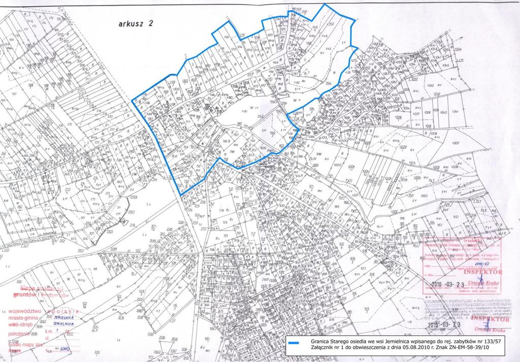 ZAŁĄCZNIK NR 1 Granica Starego osiedla Jemielnica wpisanego do rejestru zabytków pod numerem 133/57 w granicach