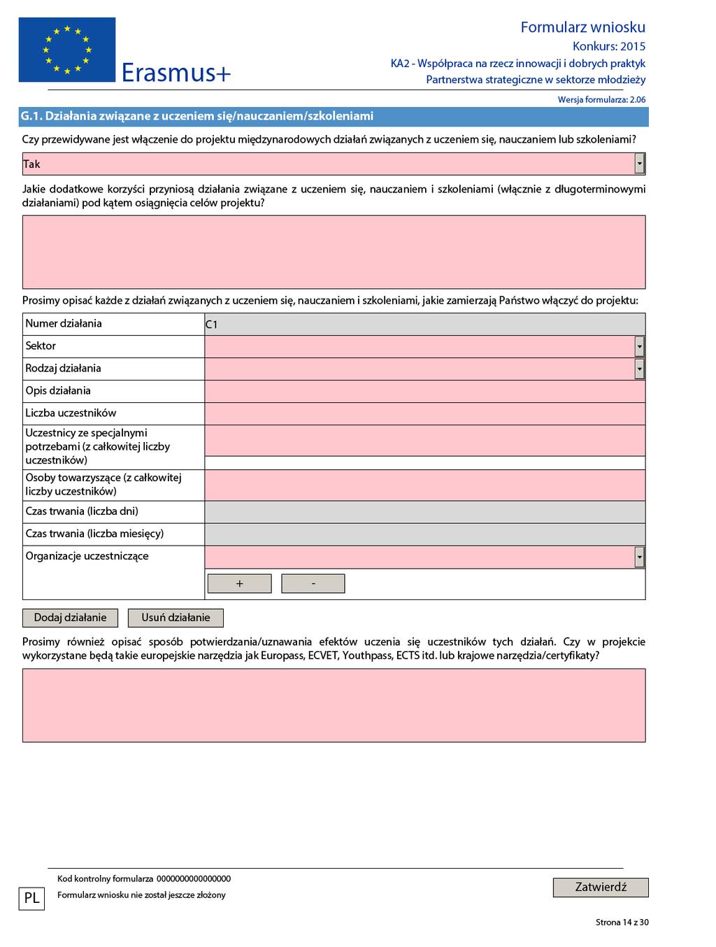 W przypadku aplikowania do sektora Młodzieży konieczne jest wybranie tego sektora w rozwijanej liście.