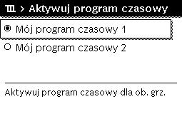 Aktywacja programu czasowego dla ogrzewania (tryb automatyczny) Jeśli zamontowane są dwa obiegi grzewcze lub ich większa liczba, to przed aktywacją trybu automatycznego trzeba wybrać obieg grzewczy (