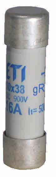 Wkładki topikowe cylindryczne CH 10x38 gr Napięcie znamionowe Zwarciowa zdolność wyłączania 900V AC/DC L/R=2ms 30kA AC/DC Normy PN-IEC 60269-4 Charakterystyka Zastosowanie gr Do zabezpieczania