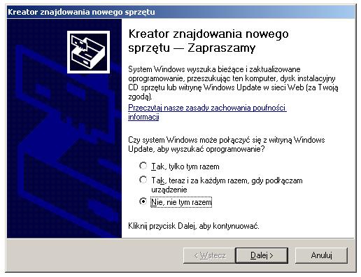 podłączeniu modułu do komputera system Windows powinien