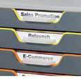 Kolekcja Varicolor Przezroczyste okienka z wymiennymi etykietami na frontach szuflad 4 3 5 6 Pojemniki z kolorowymi