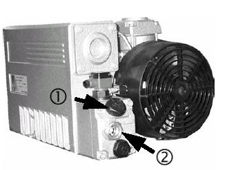 Instalacja i podłączanie agregatu Napełnianie pompy próżniowej w FAM 45E Wykręcić śrubę zabezpieczającą z wtyczki przełącznika poziomu (1). Odłączyć wtyczkę (2) od przełącznika poziomu.