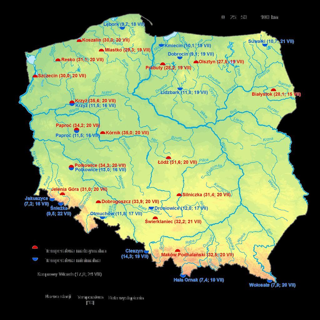 2. Temperatury ekstremalne w regionach