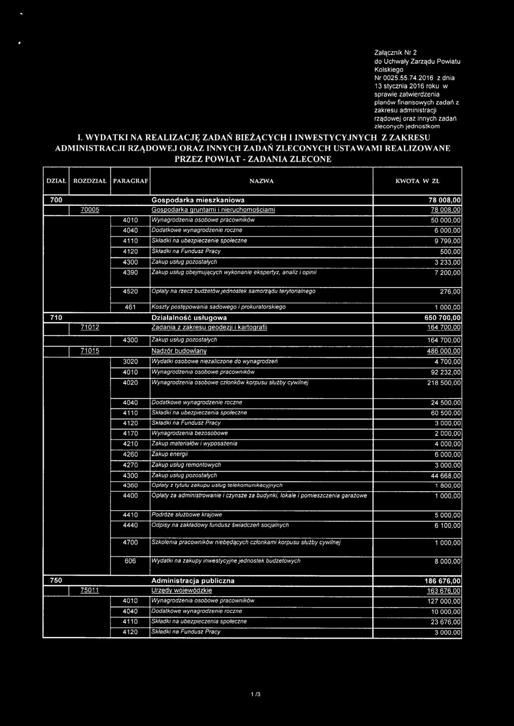 WYDATKI NA REALIZACJĘ ZADAŃ BIEŻĄCYCH I INWESTYCYJNYCH Z ZAKRESU ADMINISTRACJI RZĄDOWEJ ORAZ INNYCH ZADAŃ ZLECONYCH UST AWAMI REALIZOWANE PRZEZ POWIAT - ZADANIA ZLECONE 700 Gospodarka mieszkaniowa