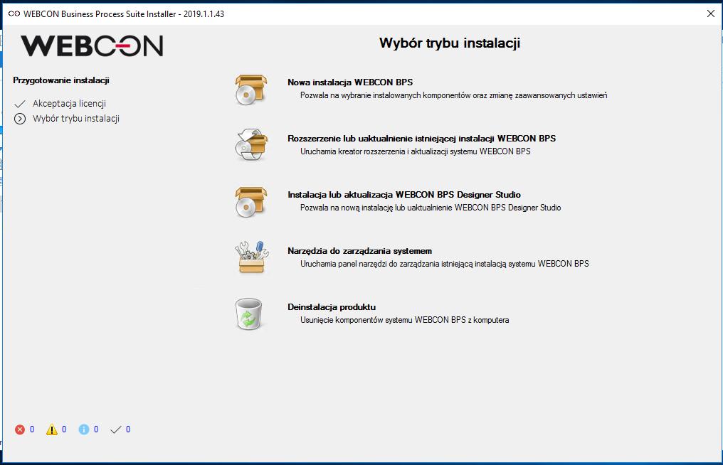 3.3. Wybór sposobu instalacji System WEBCON BPS posiada jeden wspólny instalator umożliwiający: Instalację systemu Upgrade do nowszych wersji i/lub dodawanie nowych
