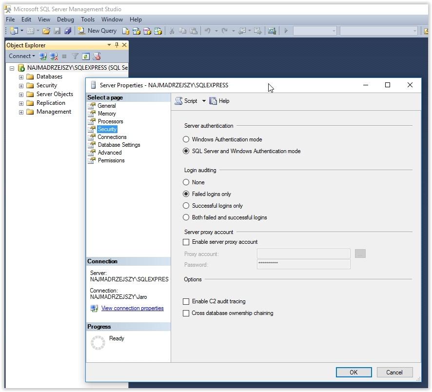W przypadku ustawionego domyślnego wyłącznie windowsowego logowania, połączenie programu Control Expert 3.0 z bazą będzie niemożliwe.