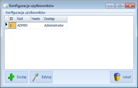 4.1. Zarządzenie użytkownikami W celu zarządzania użytkownikami, którzy będą mieli dostęp do programu należy kliknąć Konfiguracja użytkowników programu.