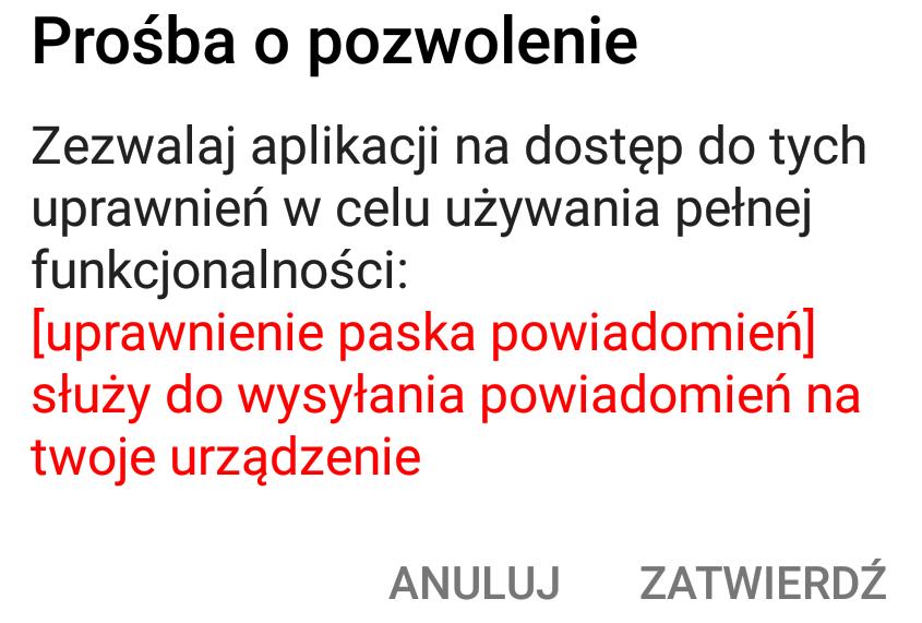 Jeśli moduł Bluetooth jest wyłączony, to aplikacja poprosi o