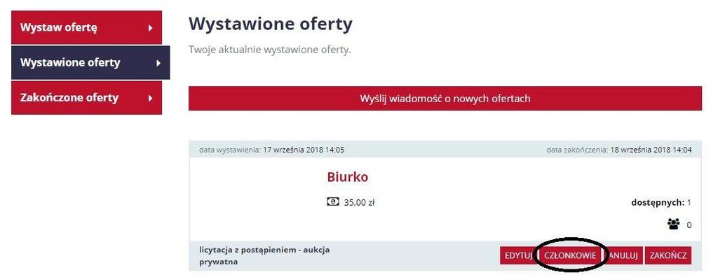 Listę członków aukcji możesz edytować