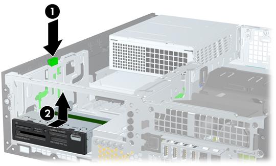 2. Odłącz kable z tyłu napędu lub, jeśli wyjmujesz czytnik kart pamięci, odłącz kabel USB od płyty głównej, jak pokazano na poniższej ilustracji.