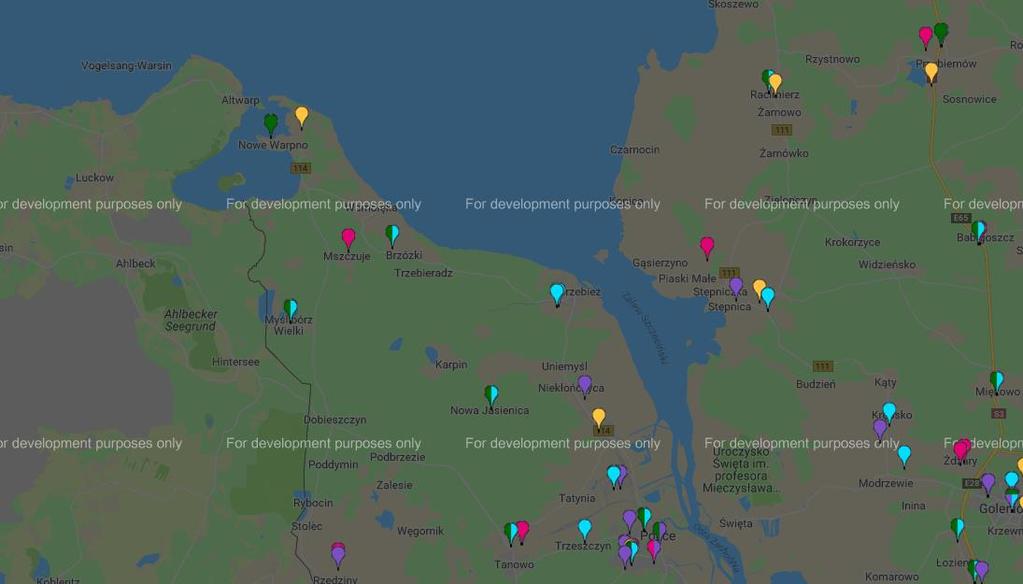 Rysunek 15Lokalizacja nadajników sieci komórkowej na terenie Gminy Nowe Warpno źródło: http://beta.btsearch.pl. 5.3.2.