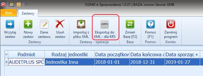 Użyj ikonki lub wciśnij CTRL+P aby rozpocząć wydruk na drukarce. Ważne: W wersji DEMO wydruk na drukarce może być zablokowany. Eksport zestawu do XML 1.