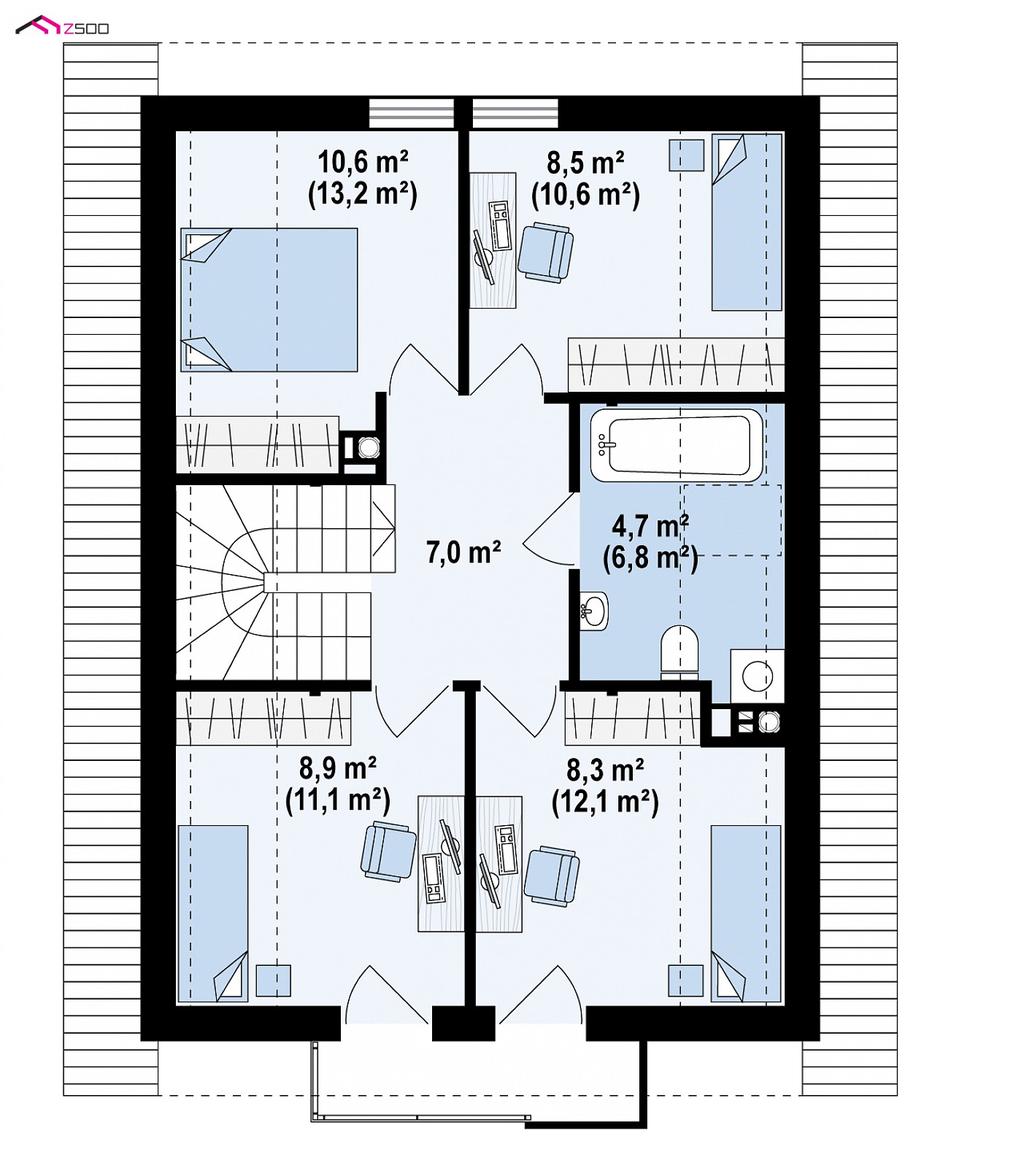 7,22 m² Hol+schody 9,31 m² Łazienka 5,43 m² Hol 7,14 m²