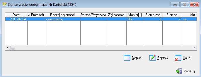 nacisnąć przycisk DOPISZ, wyświetlone zostanie okno, w którym wprowadzamy informacje: data wykonania operacji plombowania, numer