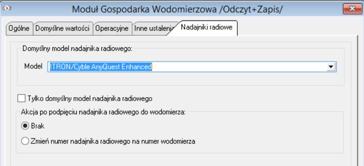 Zaznaczeniu domyślnego modelu spowoduje, że przy dopisywaniu kartoteki nadajnika podpowie się domyślny model ale będzie możliwość zmiany na inny model.