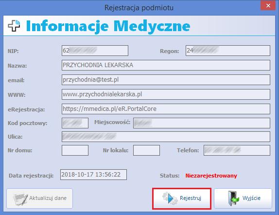 Rozpoczęcie pracy z modułem Poprawna rejestracja zakładu w systemie zewnętrznym IM zostanie potwierdzona stosownym komunikatem oraz zmianą statusu podmiotu z "Niezarejestrowany" na "Zarejestrowany".