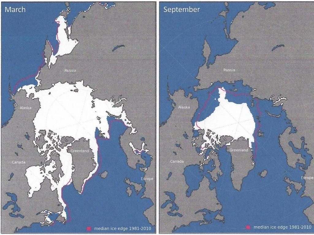 Zmiany w klimatu w Arktyce lód morski Minimalny zasięg lodu morskiego