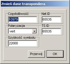 Kliknięcie prawego przycisku myszy na liście transponderów, spowoduje rozwinięcie Popup Menu, które umożliwia dostęp do następujących funkcji dotyczących transpondera.