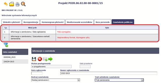 Strona 246 z 345 Jeżeli informacja będzie zawierała nieprawidłowe dane, system w specjalnym