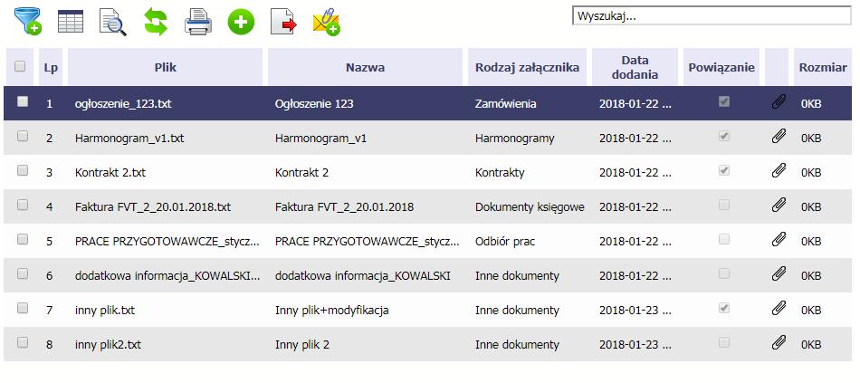 Ponadto, system wyróżnia poprzez symbol spinacza Dokumentacja.