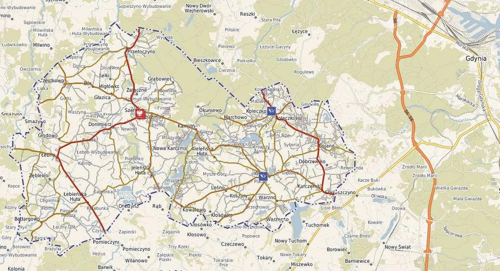 Rysunek 5. Położenie gminy Szemud (źródło: www.punktyadresowe.pl) Powierzchnia gminy to 17691 ha, co stanowi 13,76% powierzchni powiatu wejherowskiego.