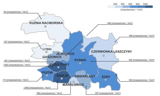 Łącznie obszar transportowy zamieszkuje 175,5 tys. osób, z czego: 1) Miasto : 140,8 tys. osób; 2) Gmina Jejkowice: 4,0 tys. osób; 3) Gmina Gaszowice: 9,2 tys.