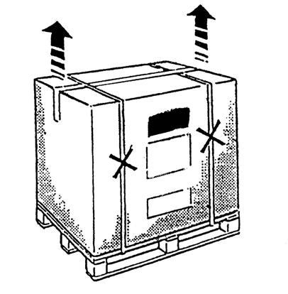8b W celu rozpakowania urządzenia należy w pierwszej kolejności usunąć taśmy stalowe (uwaga: mogą odskoczyć) i zdjąć pudło, jak pokazano na rysunku 9.
