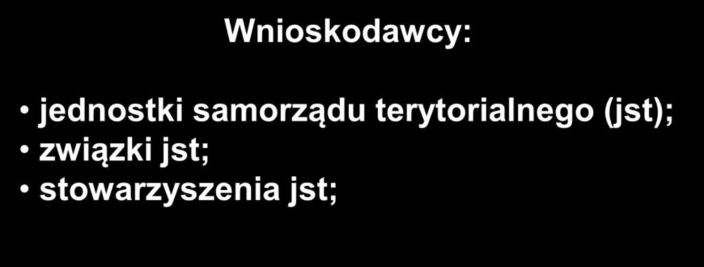 Wnioskodawcy: jednostki samorządu