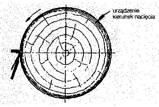 16. Rysunek przedstawia: A. Korowanie. B. Skrawanie płaskie. C. Skrawanie obwodowe. D. Toczenie. 17. Optymalna wilgotność drewna przeznaczonego do parzenia wynosi: A. 16-25%, B. 25-30%, C. 30-35%, D.