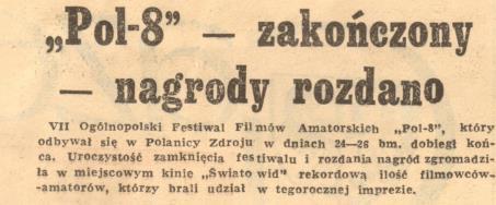 KRONIKA AMATORSKIEGO KLUBU FILMOWEGO PROFIL (CZ. VI) FESTIWALE, PRZEGLĄDY, KINO FILMÓW AMATORSKICH Polanica Zdrój, 26 września 1971 r.